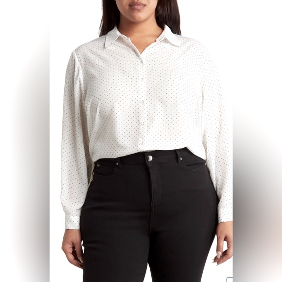 T-Tahari Split Neck Long Sleeve Shirt